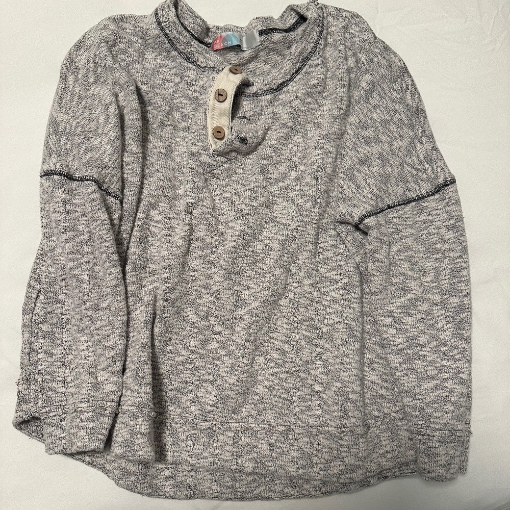 Free People Beach Textured Cotton Henley Top, Color: Dark Grey & White Size: XS